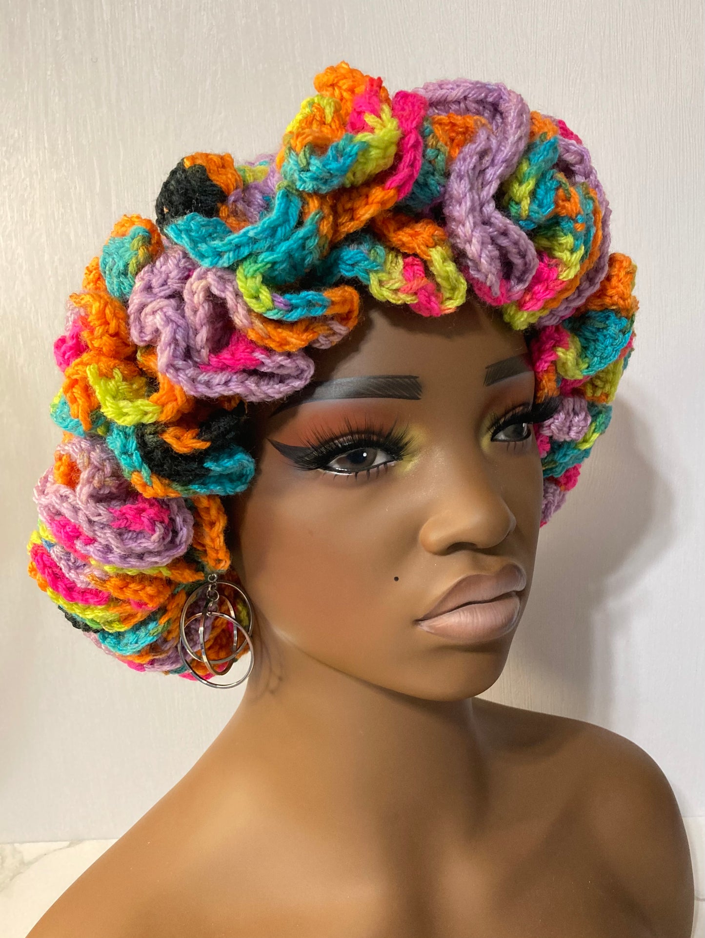 Ruffle Brim Crochet Hat - Bright Rainbow