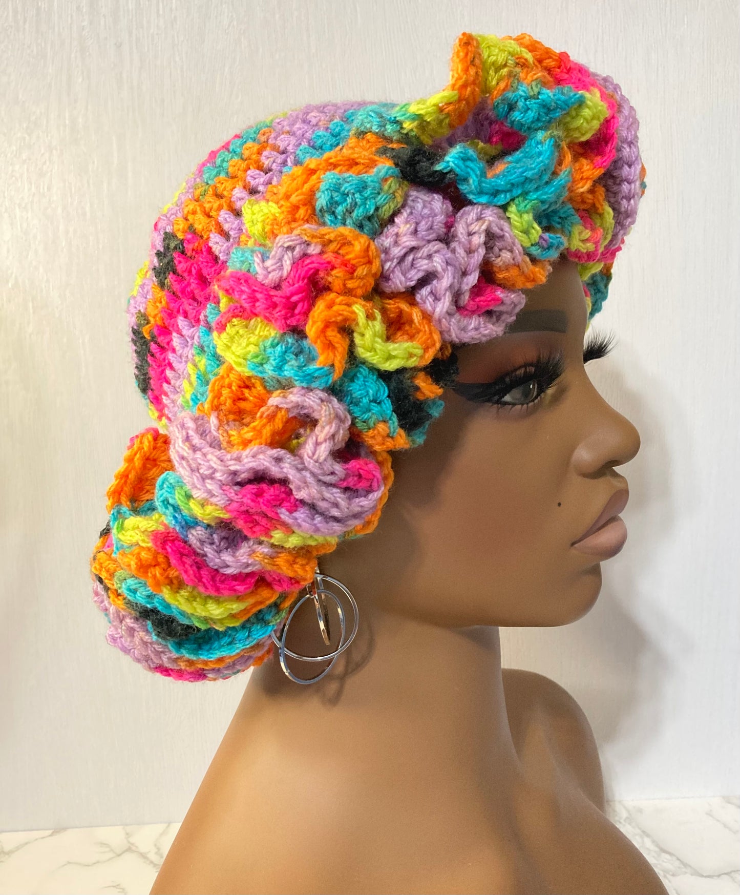 Ruffle Brim Crochet Hat - Bright Rainbow