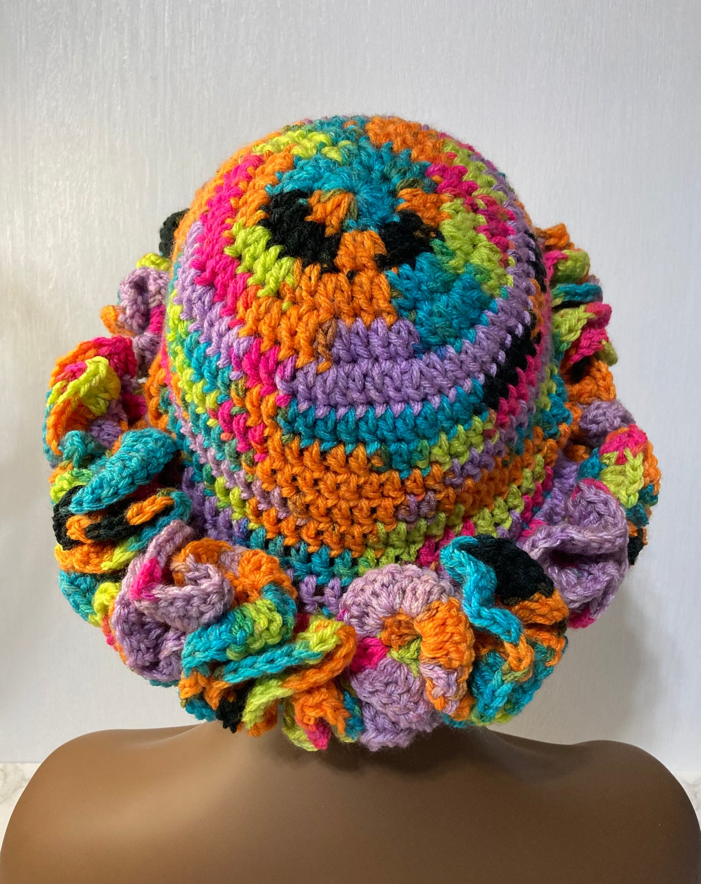 Ruffle Brim Crochet Hat - Bright Rainbow