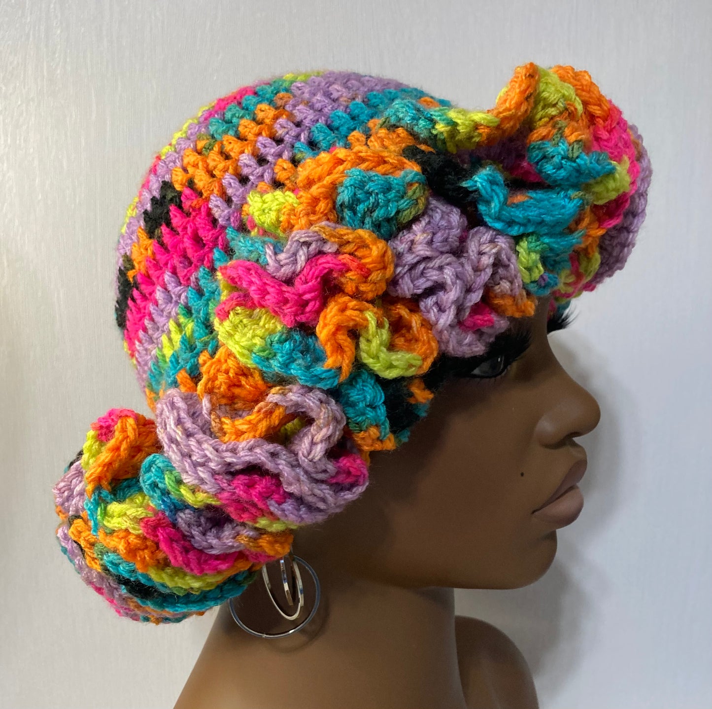 Ruffle Brim Crochet Hat - Bright Rainbow