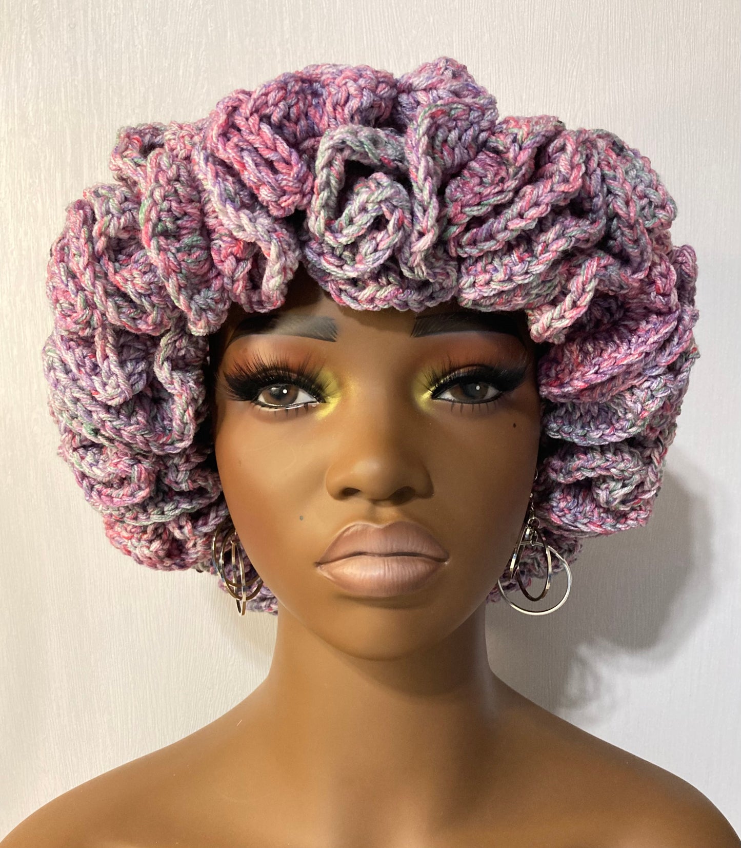 Ruffle Brim Crochet Hat - Bubble Gum