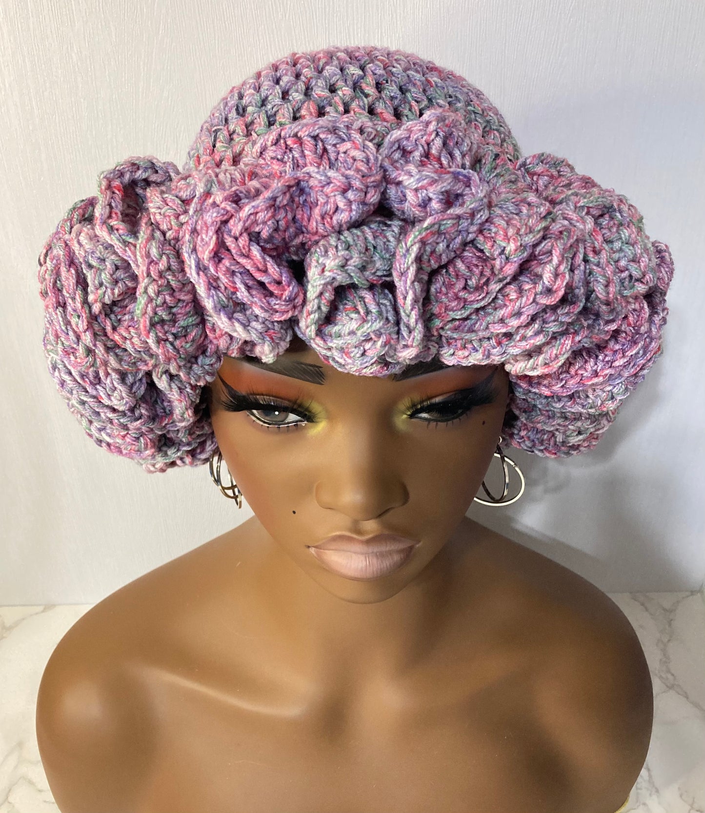 Ruffle Brim Crochet Hat - Bubble Gum