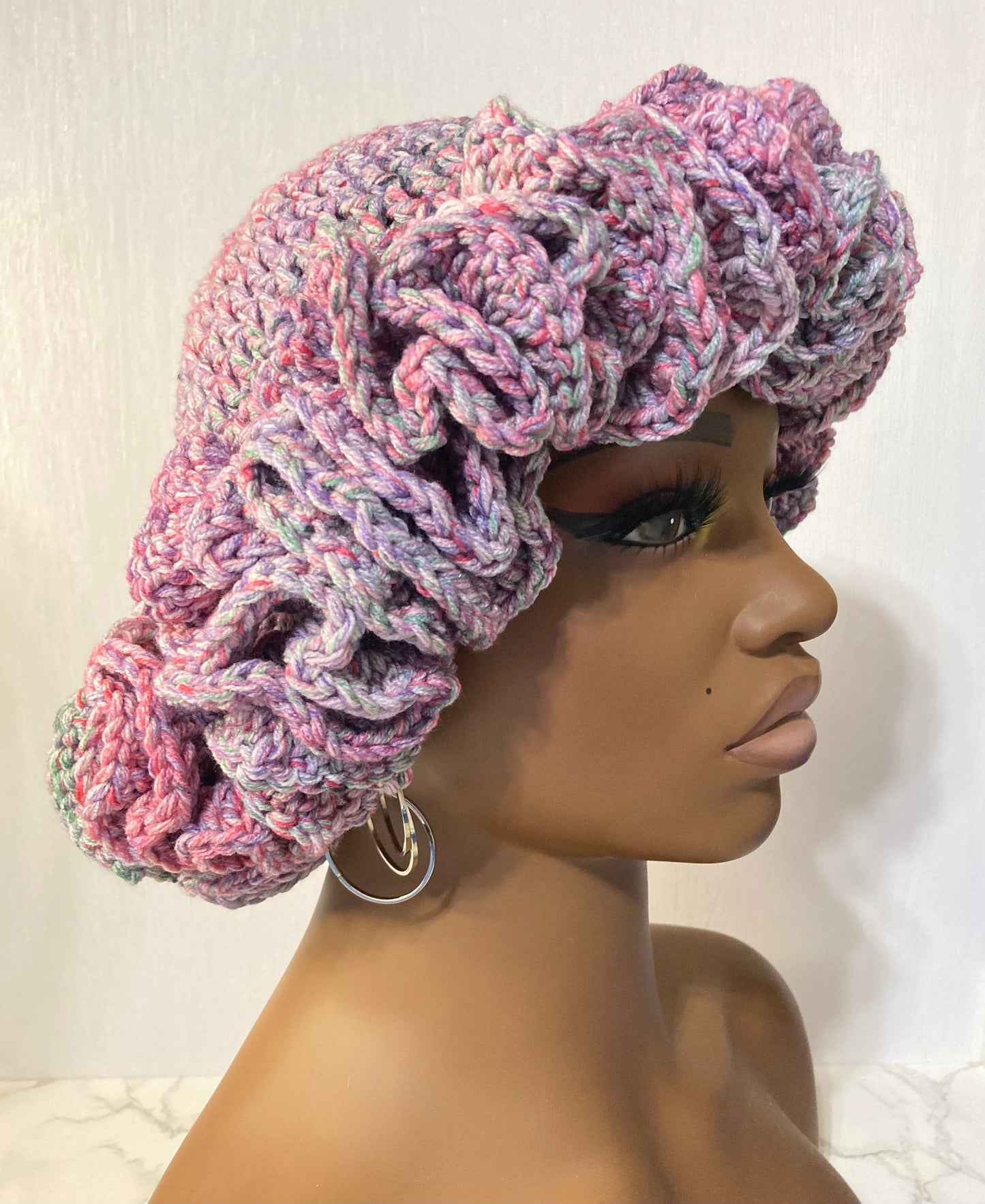 Ruffle Brim Crochet Hat - Bubble Gum