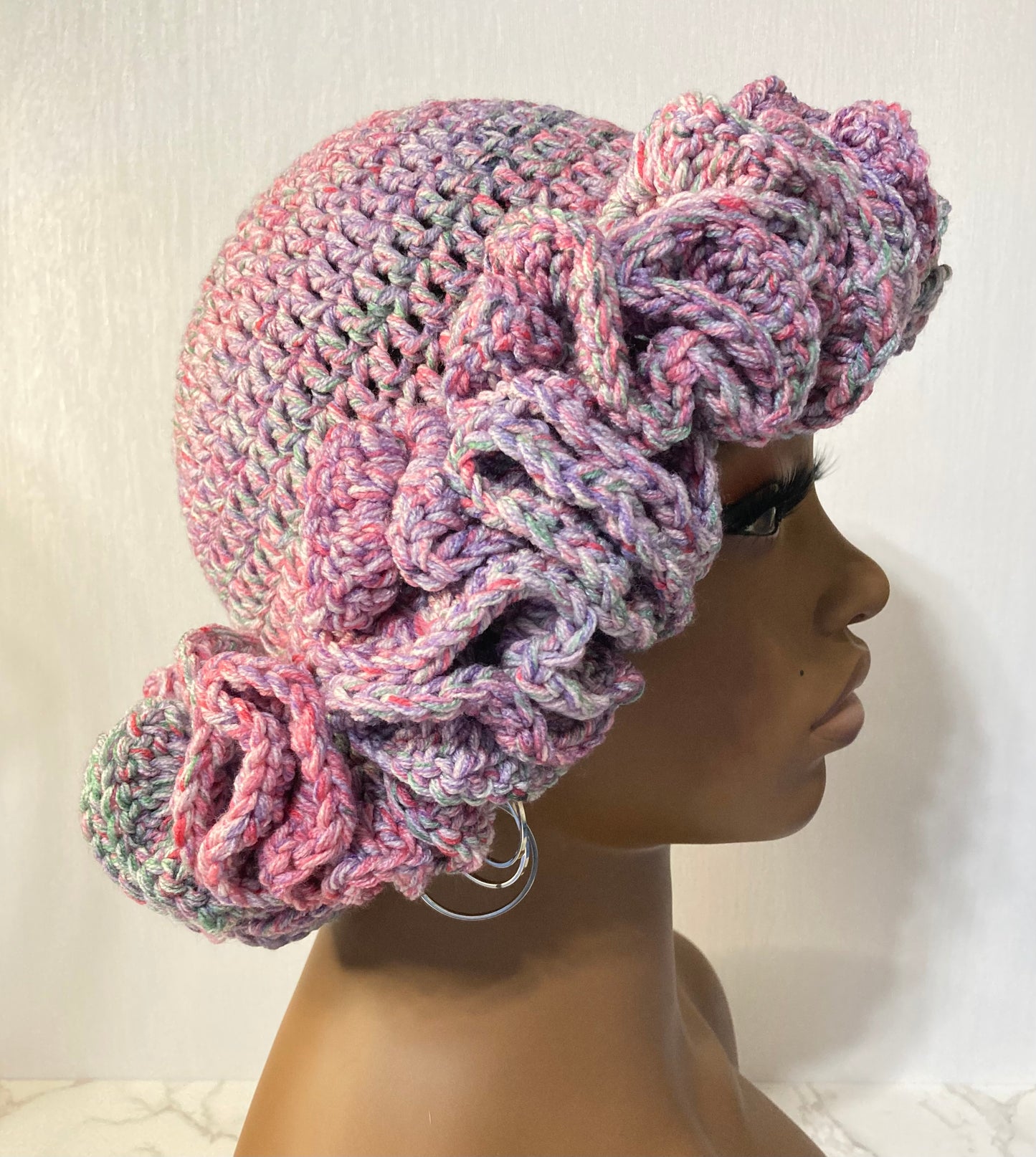 Ruffle Brim Crochet Hat - Bubble Gum