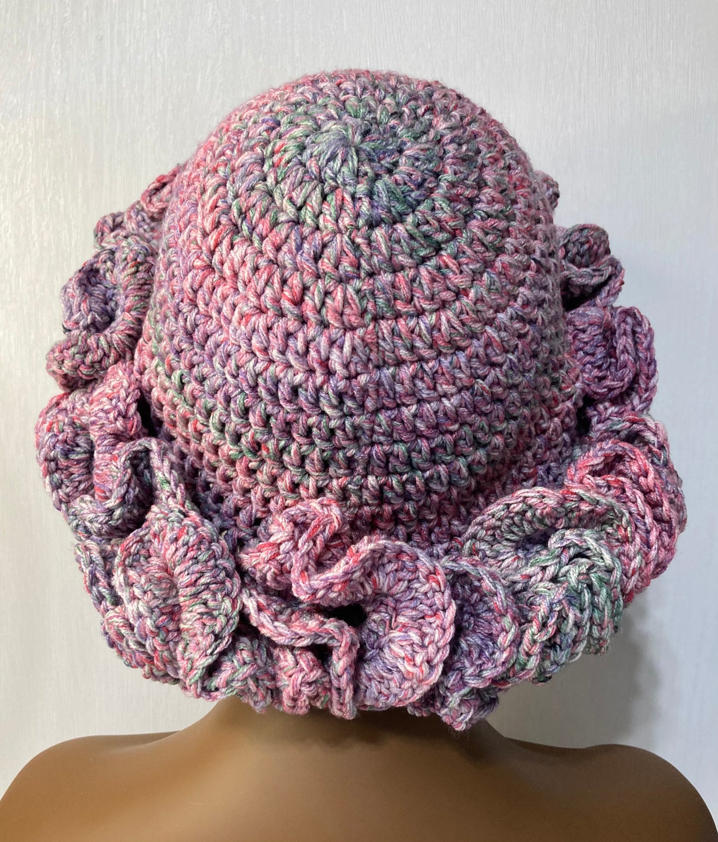 Ruffle Brim Crochet Hat - Bubble Gum