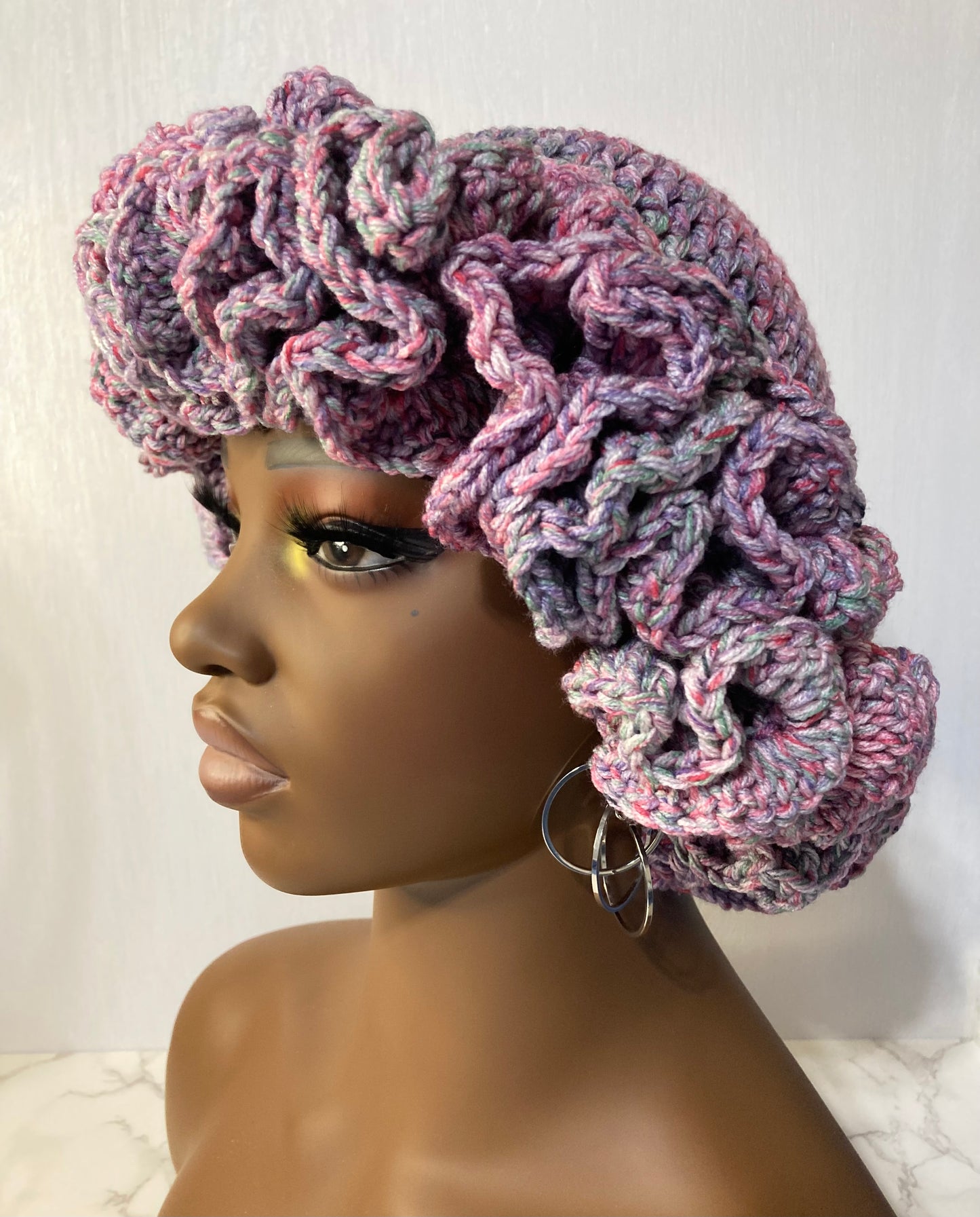 Ruffle Brim Crochet Hat - Bubble Gum