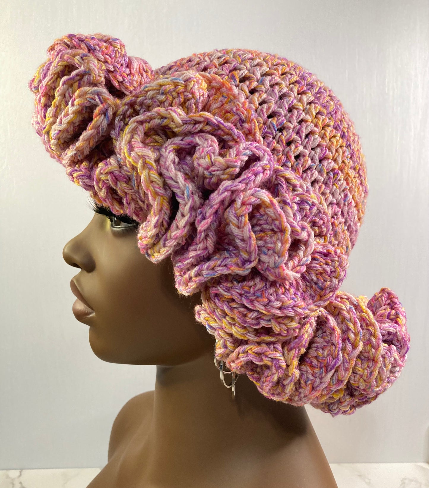 Ruffle Brim Crochet Hat - Jelly Beans