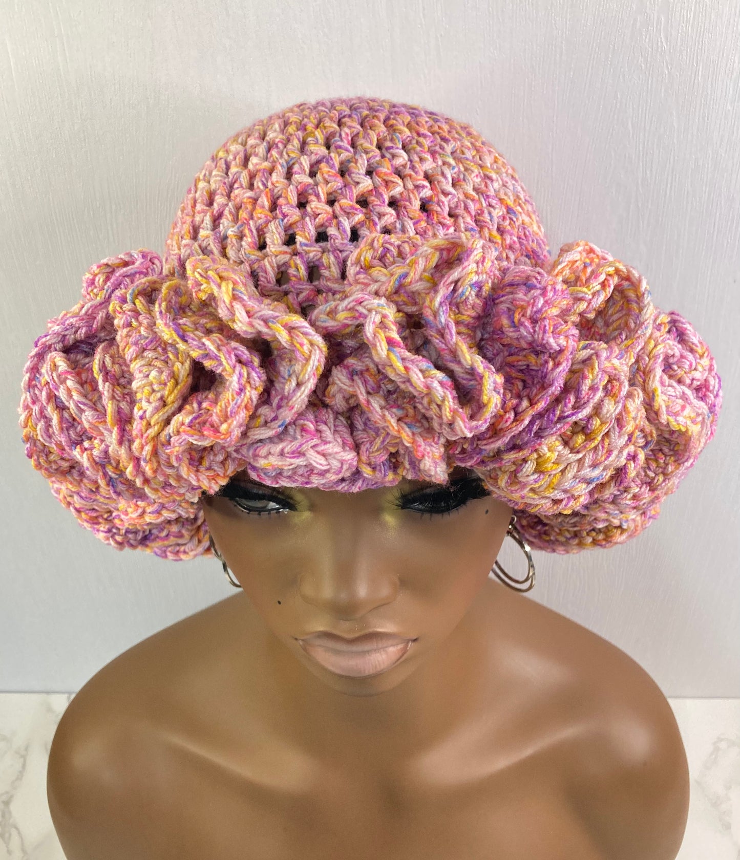 Ruffle Brim Crochet Hat - Jelly Beans