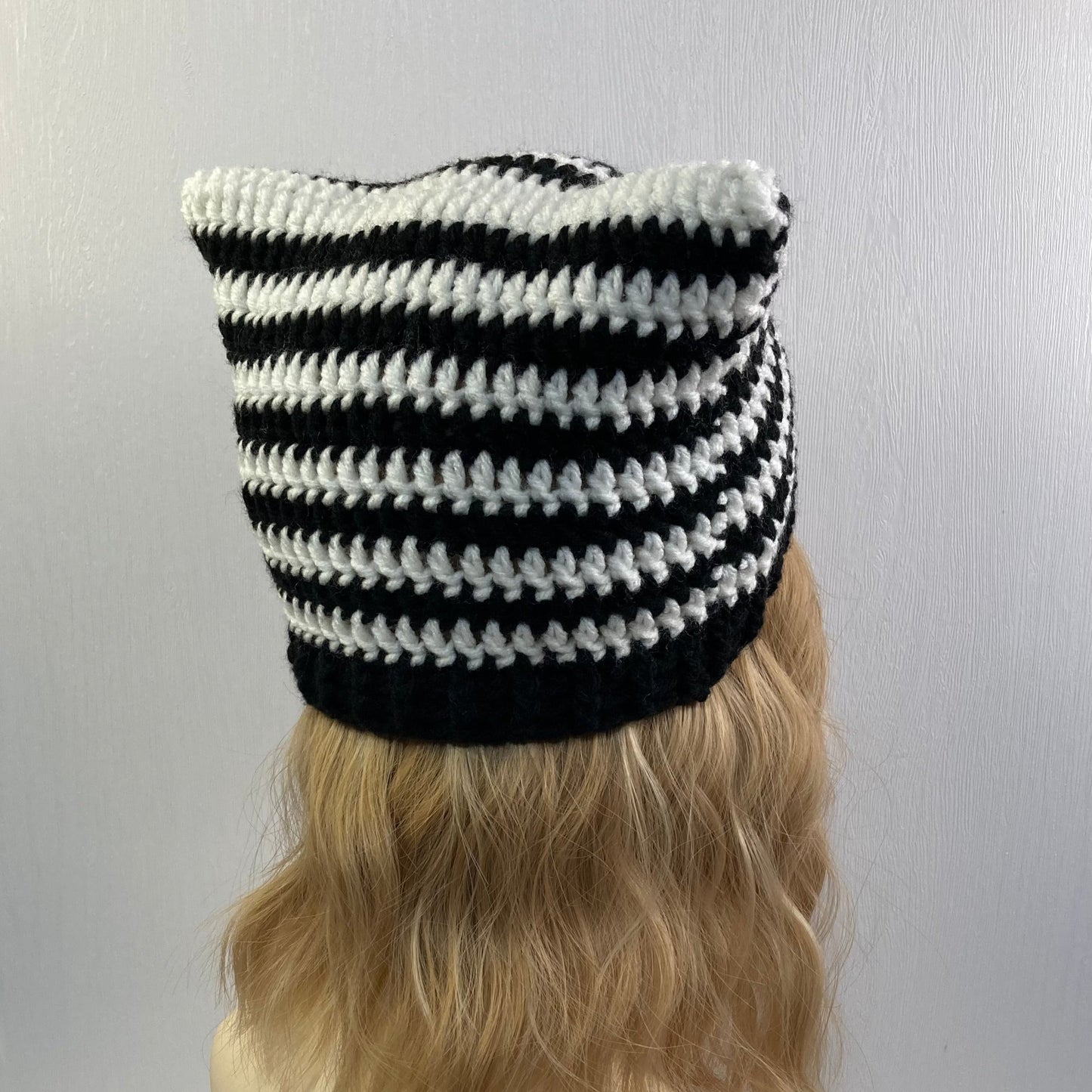 Crochet Cat Ear Beanie - Black and White