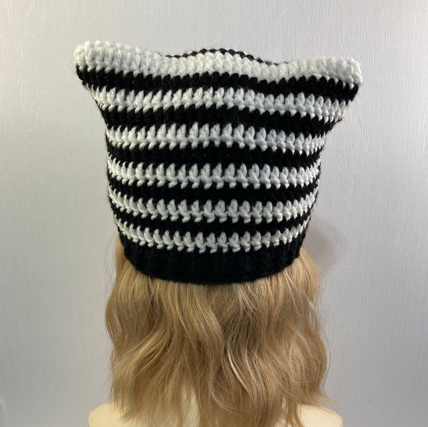 Crochet Cat Ear Beanie - Black and White