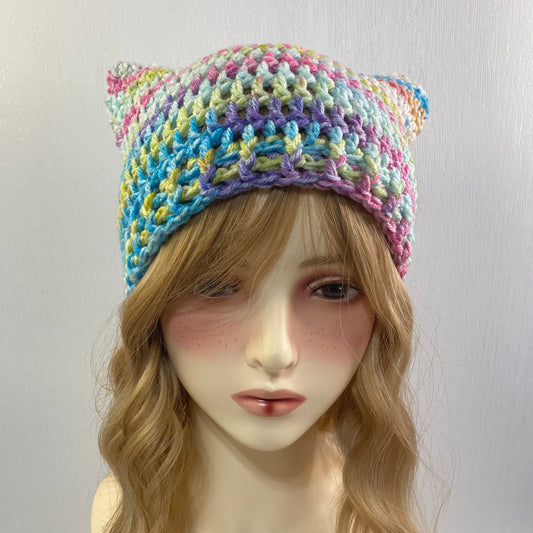 Crochet Cat Ear Beanie - Multicolor