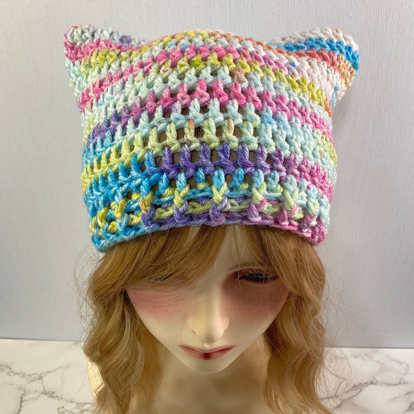 Crochet Cat Ear Beanie - Multicolor