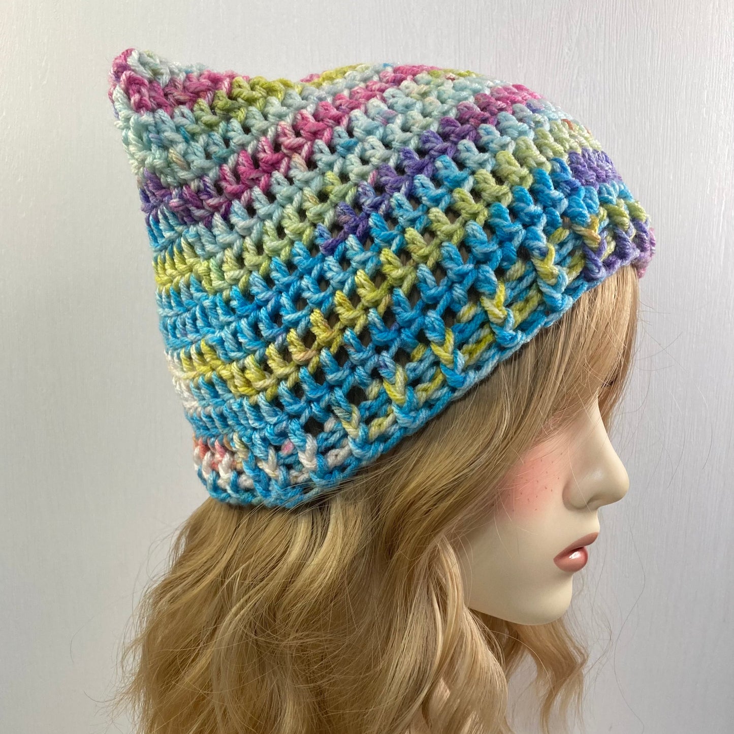 Crochet Cat Ear Beanie - Multicolor